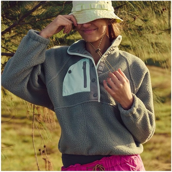 Free People Movement Hit The Slopes Fleece Pullover Jacket in Green Women's Sz S - Picture 1 of 7